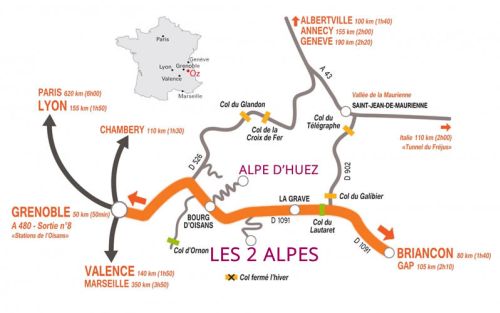 Plan d'accès aux 2 Alpes